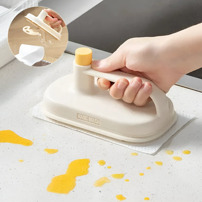 Disposable magic cleaning brush with plastic handle, storage box, and 50 white non-woven rag refills.
