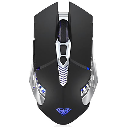 Black silent wireless Bluetooth mouse with 800mAh rechargeable battery and 10m range