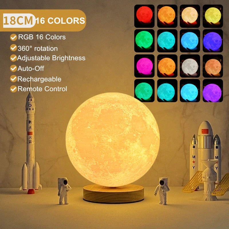 3D Magnetic Floating Levitating Moon Lamp with realistic moon surface and customizable colors