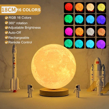 3D Magnetic Floating Levitating Moon Lamp with realistic moon surface and customizable colors