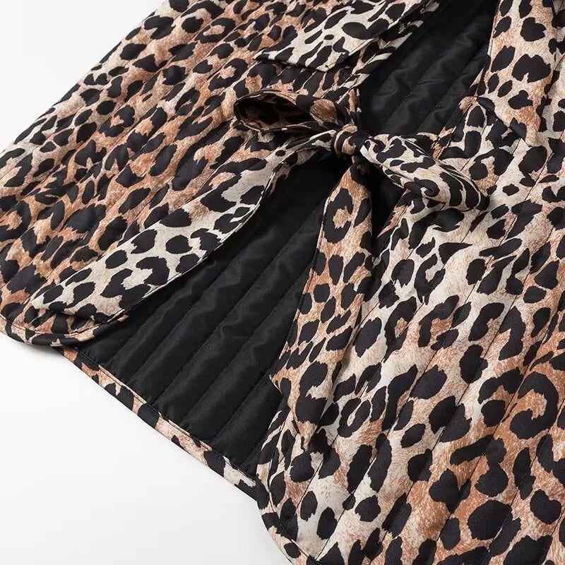 Women's leopard print quilted vest with tie-front design