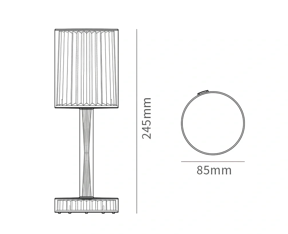 Transparent diamond crystal rechargeable table lamp with three-colour touch switch, ≤36V, for bedroom bedside ambience