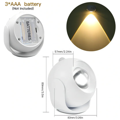 Adjustable angle human sensing wall light with rotating head and adhesive mounting for corridors