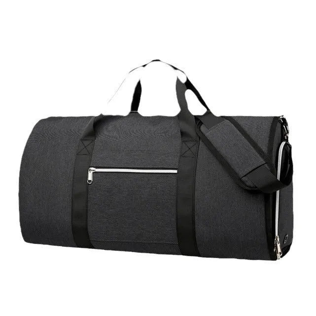 Oxford cloth sports bag in grey colour showing compartments for dry and wet separation.