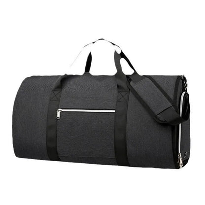 Oxford cloth sports bag in grey colour showing compartments for dry and wet separation.