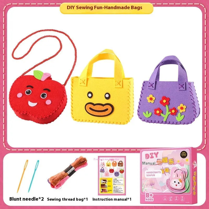 Children's non-woven sewing craft kit in colour box, 19.5 x 16 x 5cm, with needle, thread and instruction manual