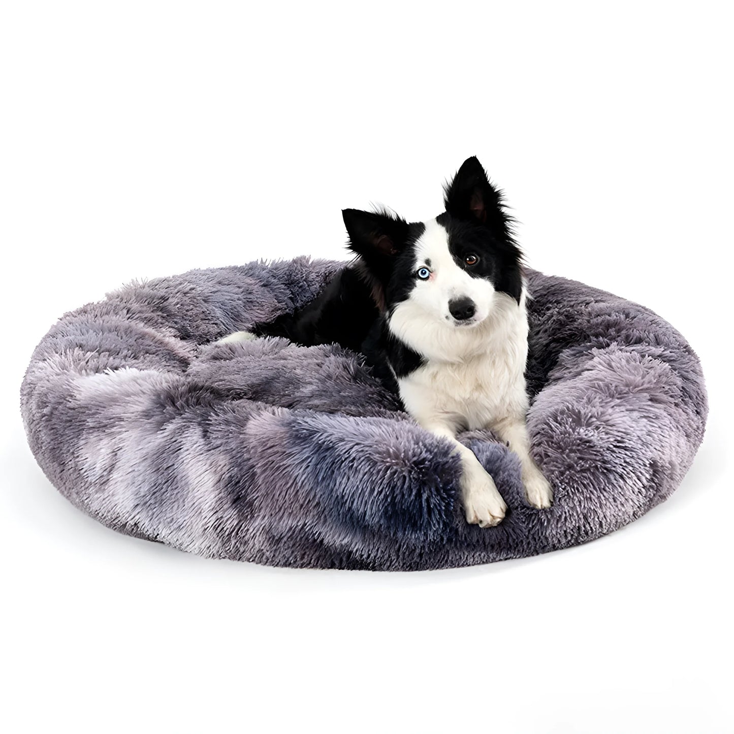 XXL fluffy donut dog bed in luxury long plush with 100cm diameter for large pets