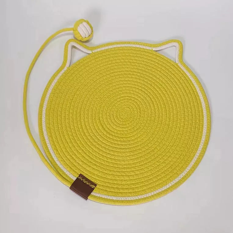 Braided cotton rope cat claw mat with integrated toy ball in various colors