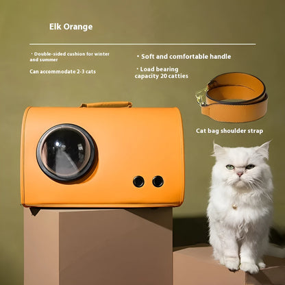 Orange portable pet carrier bag for a small dog with dimensions 50cm long by 31cm wide
