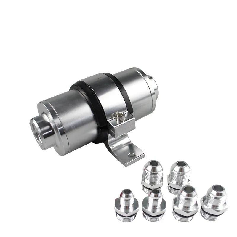Aluminium petrol filter bracket in choice of six colours: black, silver, blue, red, gold, purple.