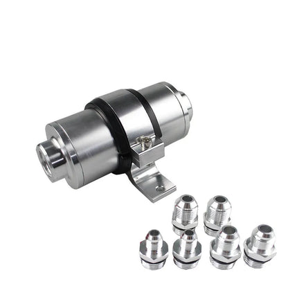 Aluminium petrol filter bracket in choice of six colours: black, silver, blue, red, gold, purple.