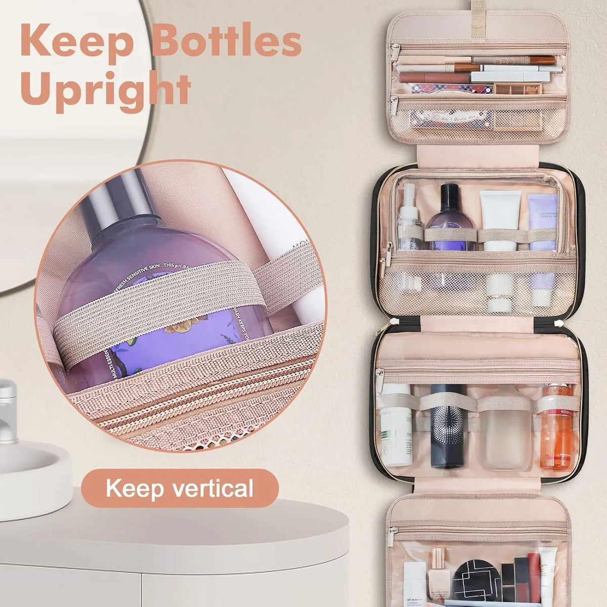 Waterproof polyester travel wash bag for cosmetics in multiple colour options