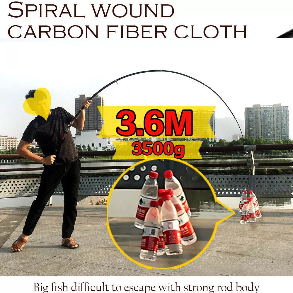 Carbon fiber telescopic fishing rod for sea fishing with metal guide rings