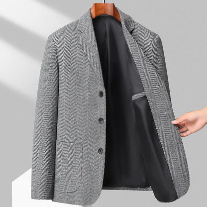 Men's loose-fit woolen coat in black, khaki, gray, or dark blue, made from polyester fabric for spring and autumn wear