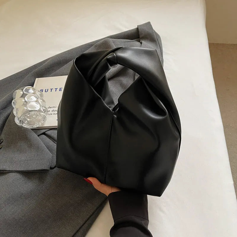 Women's dumpling-shaped casual handbag in PU with folded stitching and sandwich pocket