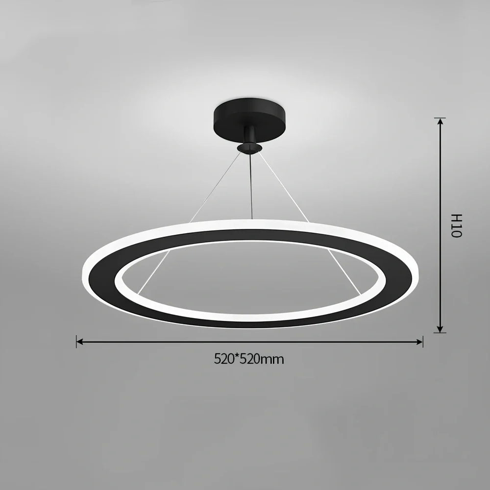 Circular LED bedroom chandelier with iron body and PMMA shade in black, gold or white