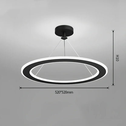 Circular LED bedroom chandelier with iron body and PMMA shade in black, gold or white