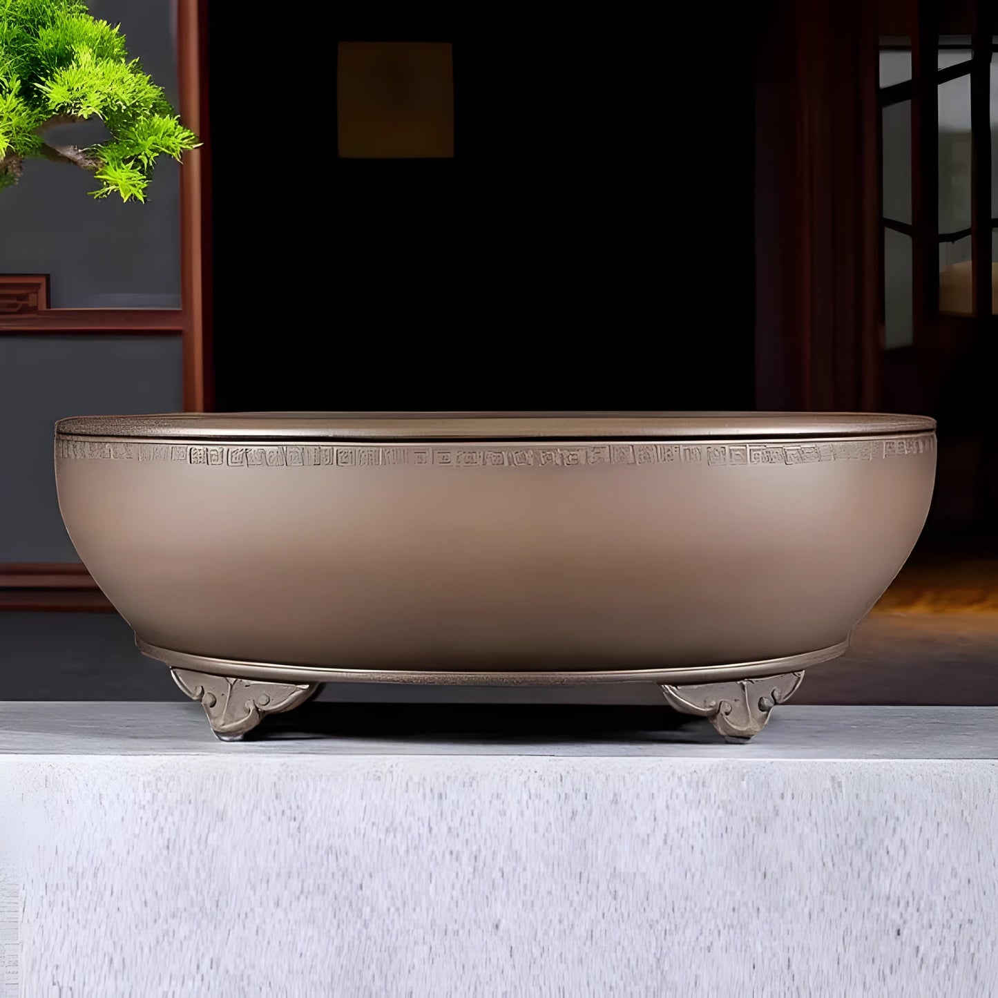 Handmade oval purple sand clay flowerpot measuring 50cm length