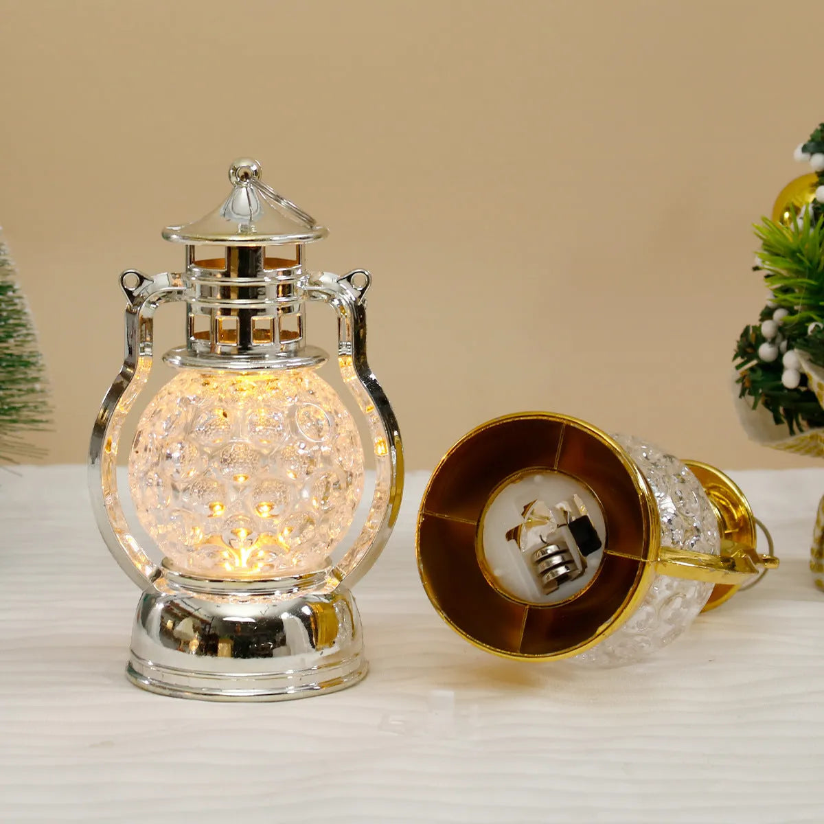 Gold retro oil lamp design LED night light measuring 14.5cm tall