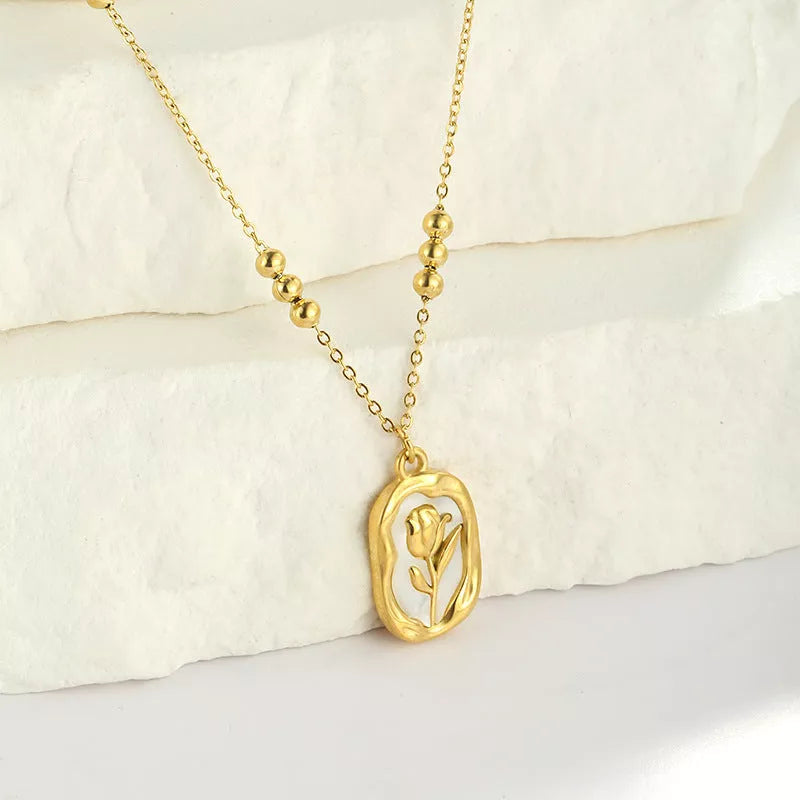 Rose white shell pendant necklace with 18K stainless steel chain