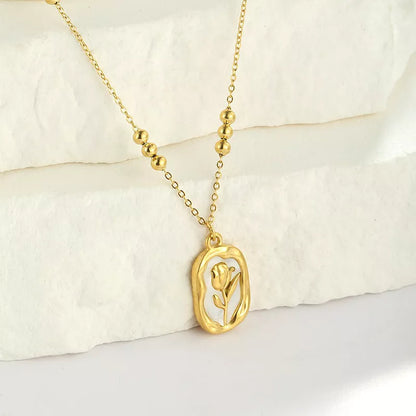 Rose white shell pendant necklace with 18K stainless steel chain