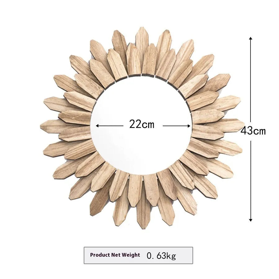 European-style solid wood round hanging mirror with baked colour finish in three diameter sizes