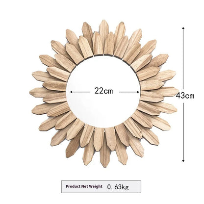 European-style solid wood round hanging mirror with baked colour finish in three diameter sizes