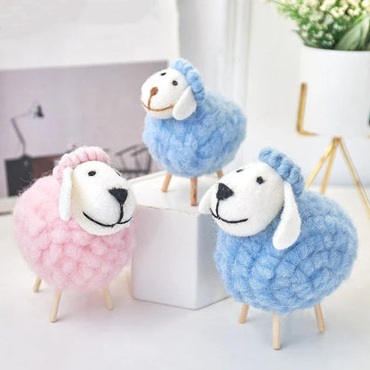 Adorable plush sheep decorations in various sizes and color combinations, perfect for adding a cozy, farmhouse-inspired touch to any home.