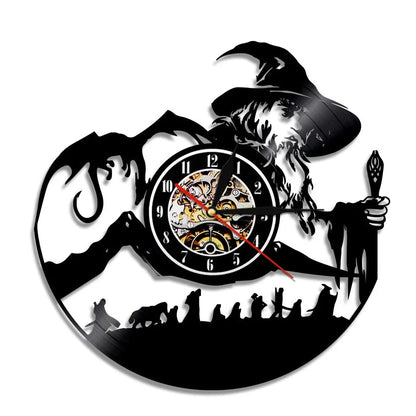 Black 30cm vinyl record wall clock with quartz pointer display and plastic shell, modern decorative design for home or office