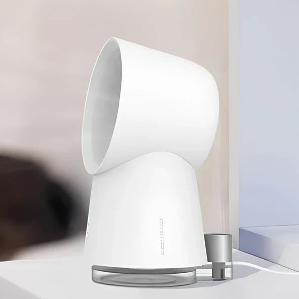 White desktop bladeless fan with humidification function, USB powered office cooler