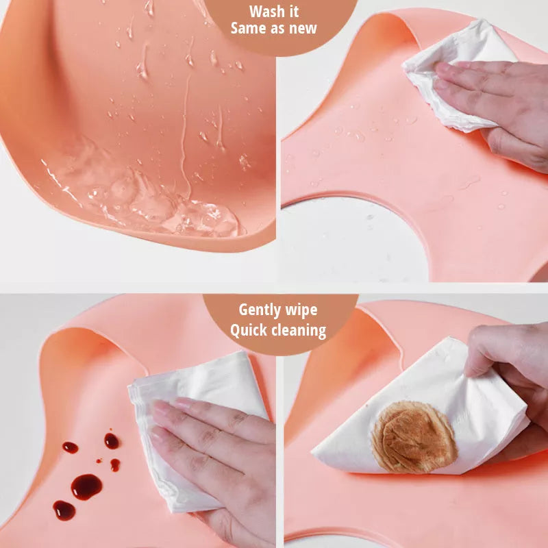 Soft waterproof silicone baby bib with food catcher in various colors