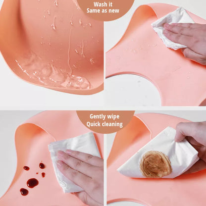 Soft waterproof silicone baby bib with food catcher in various colors