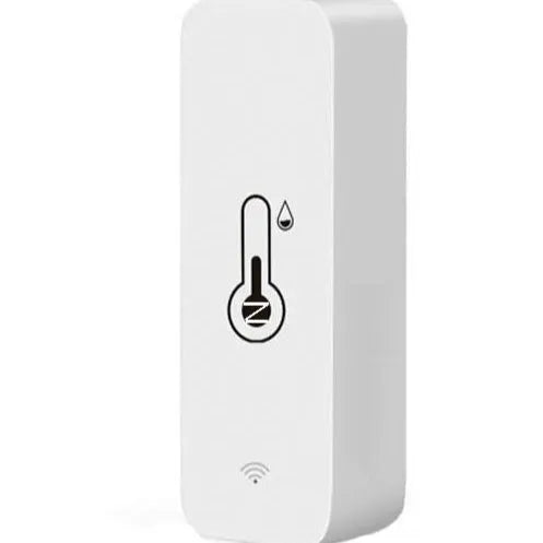 Compact white WiFi temperature and humidity sensor for smart home monitoring.