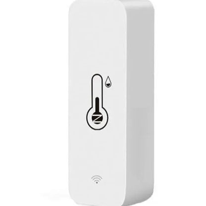 Compact white WiFi temperature and humidity sensor for smart home monitoring.