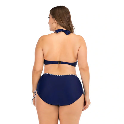 Dark blue plus size bikini with backless design for swimming activities