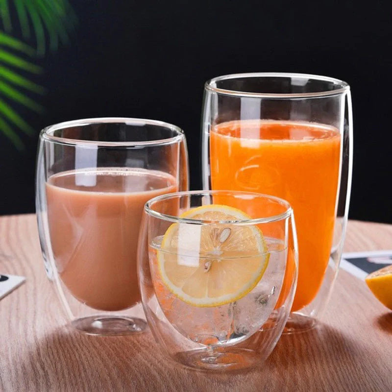 Egg-shaped double-layer insulated glass cup set for hot and cold beverages