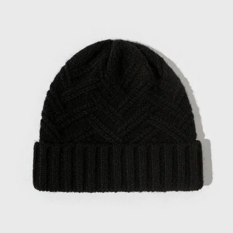 Wool knitted women's hat with dome crown in ankela red colour showing totem pattern details