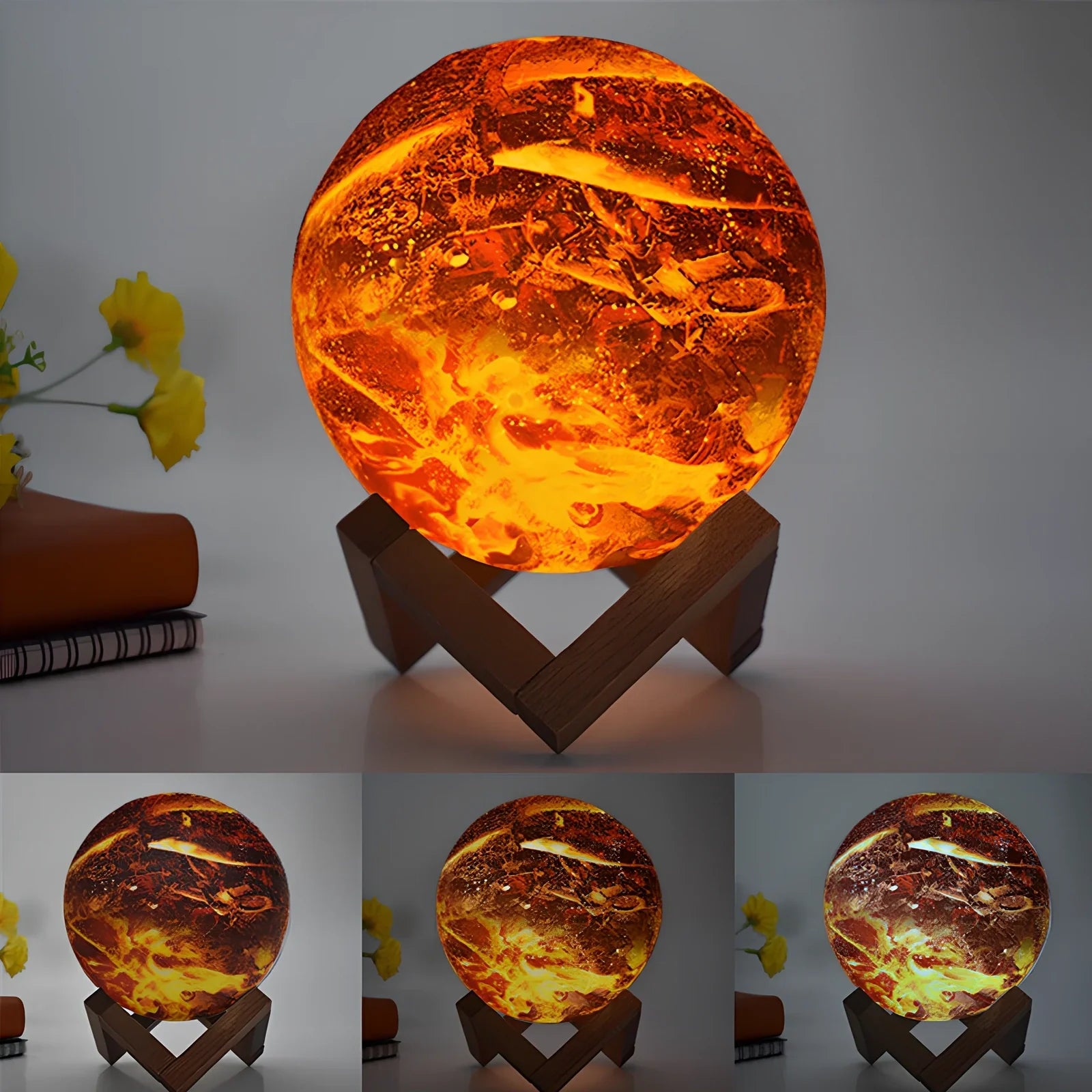 Painted flame LED 3D night light with 15cm diameter and 16 colour options