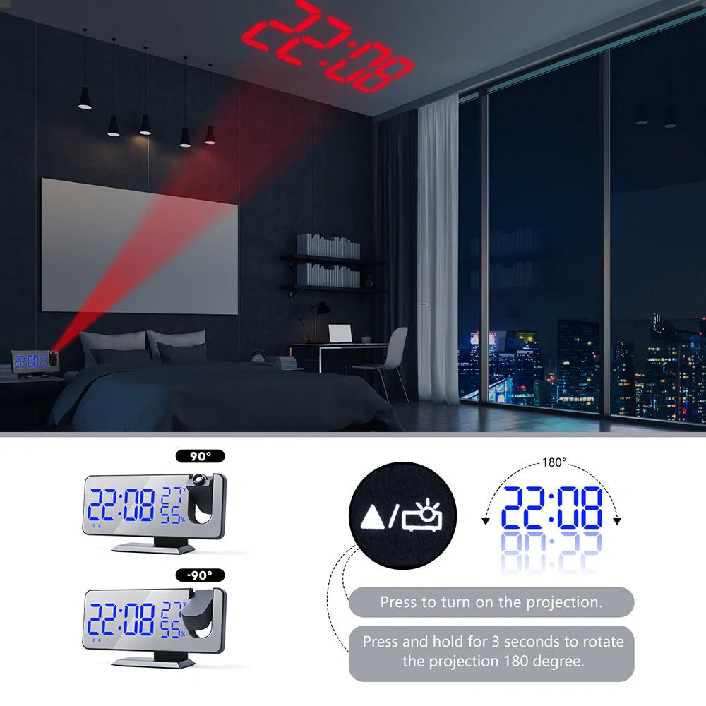 Multifunctional Radio Projection Alarm Clock with adjustable brightness and USB charging port