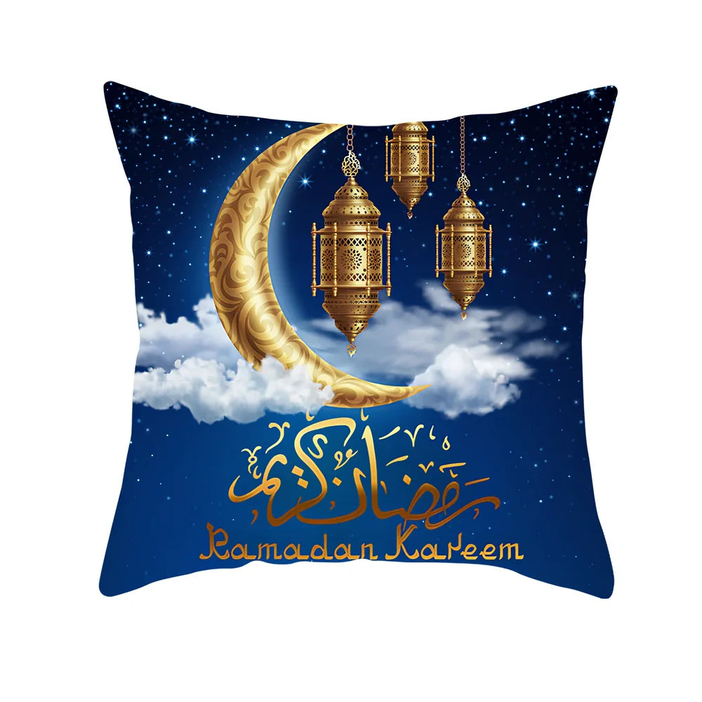 Single-sided digital printed peach skin pillowcase measuring 44cm for Ramadan Eid decor