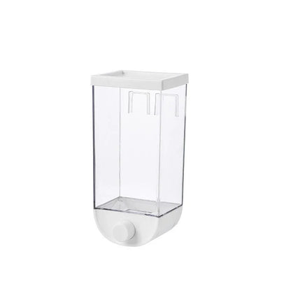 Sleek kitchen storage canister with cereal dispenser and wall-mountable design for organized, space-saving storage