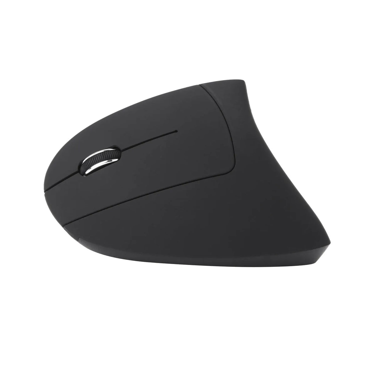 Black left hand vertical wireless mouse with DPI button, thumb buttons, 108g, 4.92 x 2.56 x 3.23 inches
