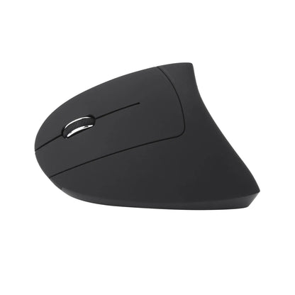 Black left hand vertical wireless mouse with DPI button, thumb buttons, 108g, 4.92 x 2.56 x 3.23 inches