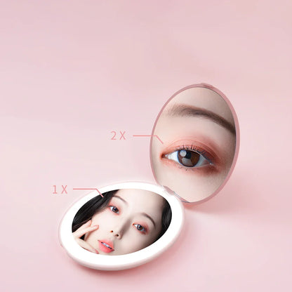 Mini LED makeup mirror with dual magnification and 80 LED lights in compact 90mm design