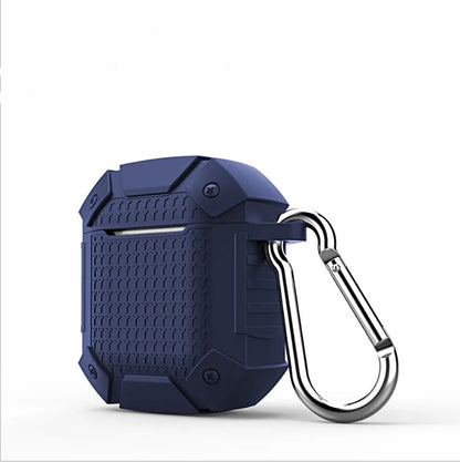 Silicone back cover case for AirPods in black, red, blue, and royal blue solid colours.