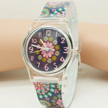 Floral quartz watch for children with Korean style design and colorful decorations