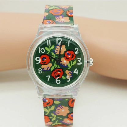 Floral quartz watch for children with Korean style design and colorful decorations