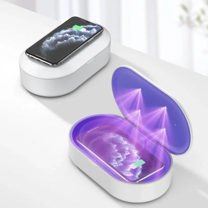 Multifunctional sterilization box with wireless charging and UV sterilization feature