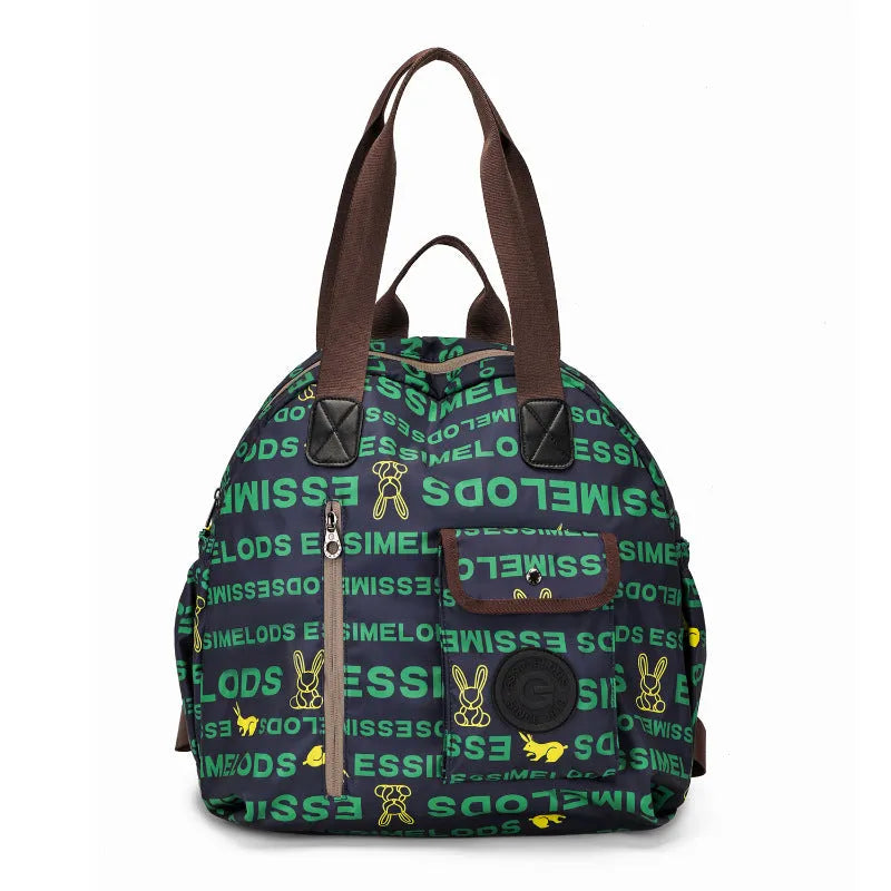 Outdoor backpack showing sandwich pocket design with 48cm height dimensions and nylon construction