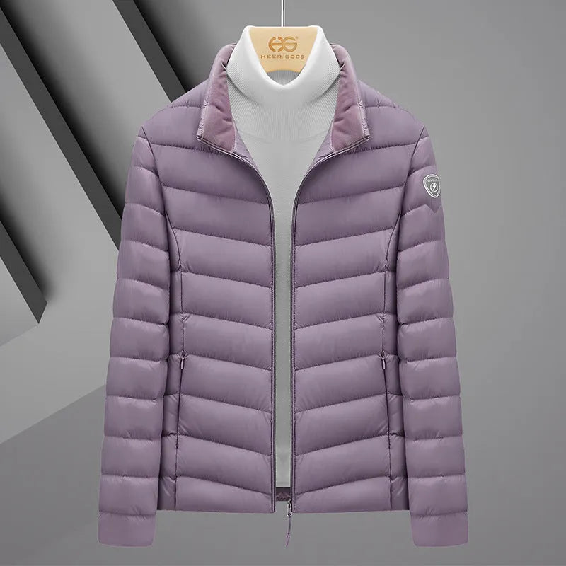 Plus size grey goose feather padded jacket, non-hooded, 50cm length, men's and women's colours, sizes S to 6XL